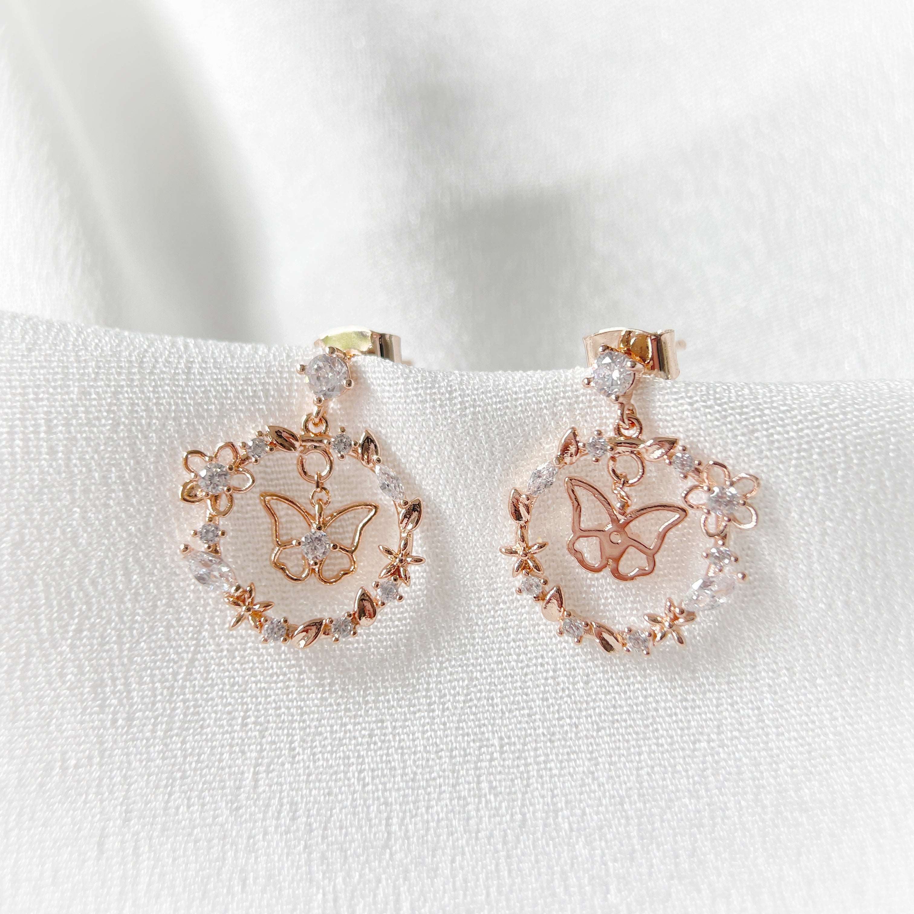 Fluttering Rose Gold Wreath Drop Earrings - Sisilia Jewels