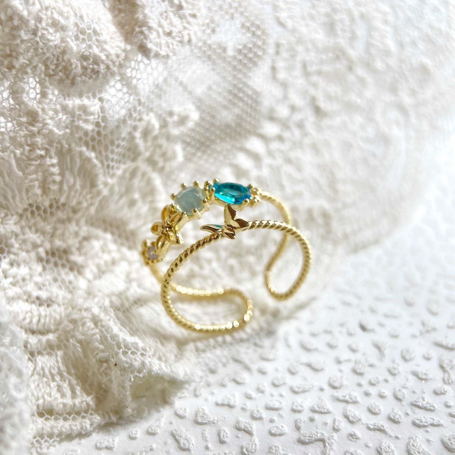 Botanical garden gold double band adjustable ring - Sisilia Jewels