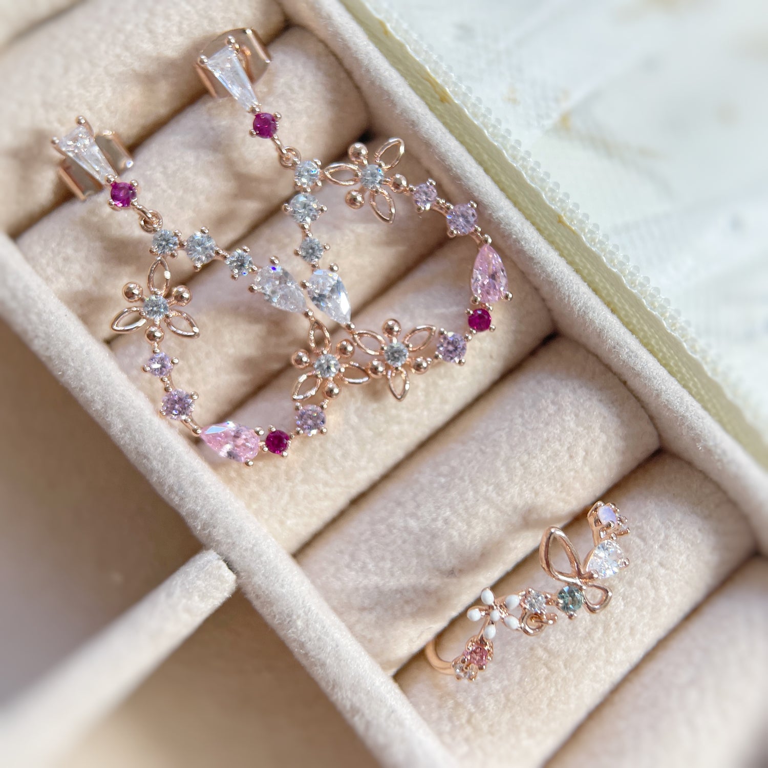 Rose Gold Elegance and Floral Charm Jewelry Set