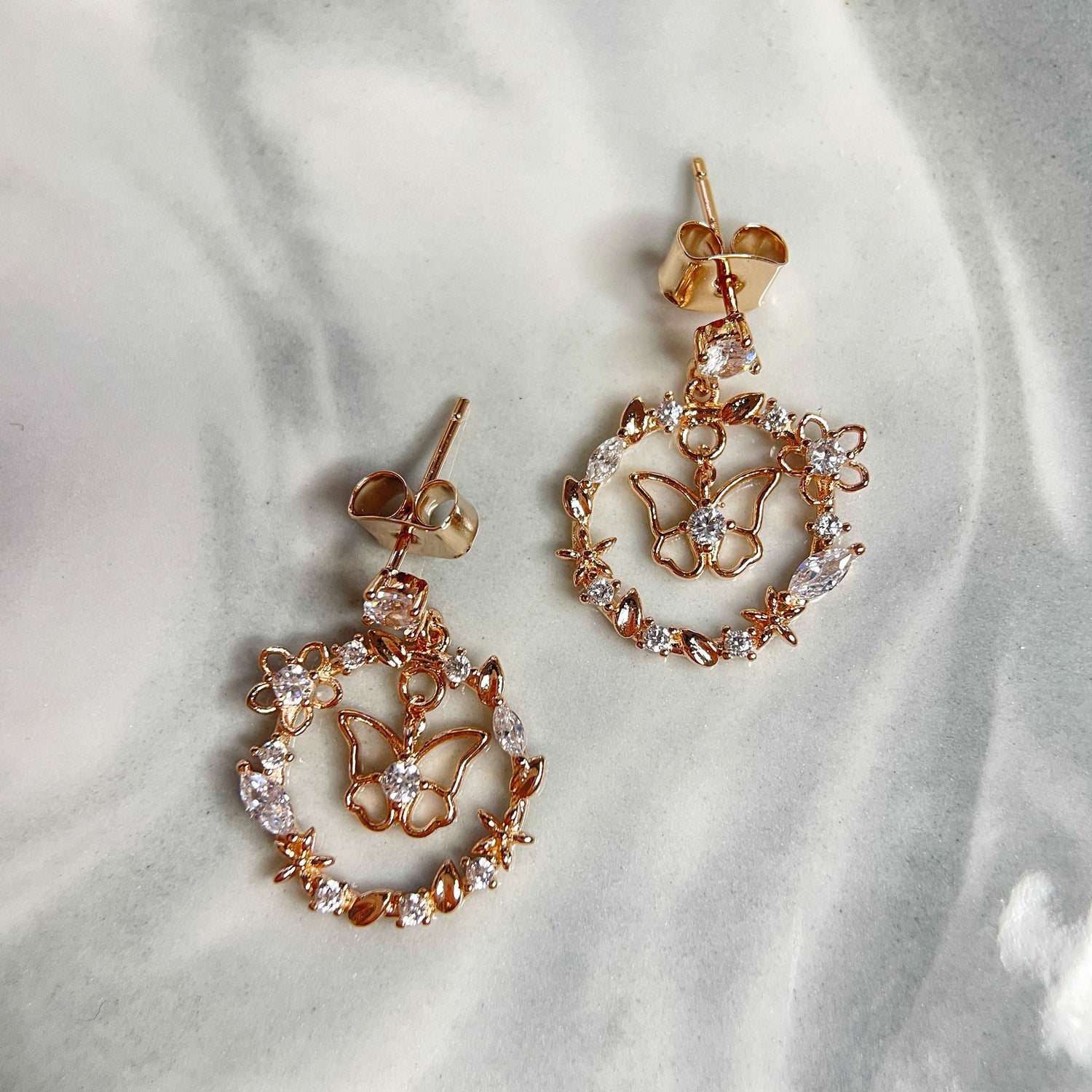 Fluttering Rose Gold Wreath Drop Earrings - Sisilia Jewels