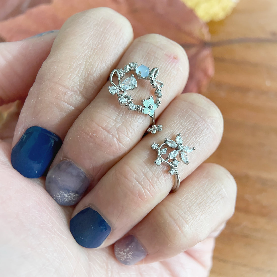 Flower and Butterfly Ring Matching Set