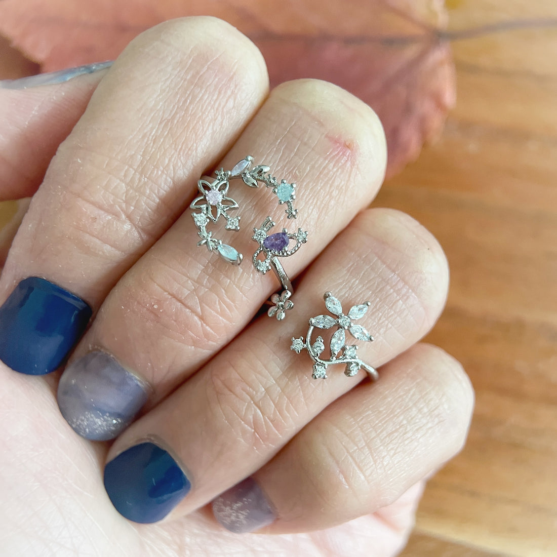 Silver Celestial Garden Ring Matching Set