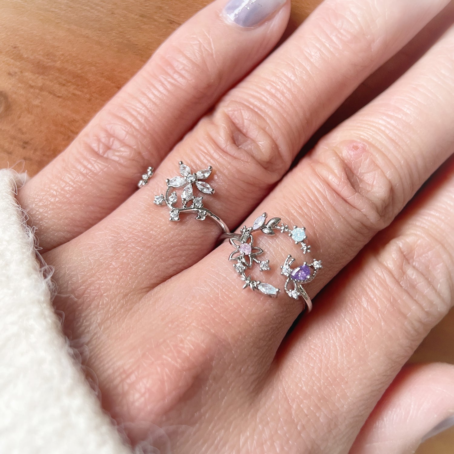 Silver Celestial Garden Ring Matching Set