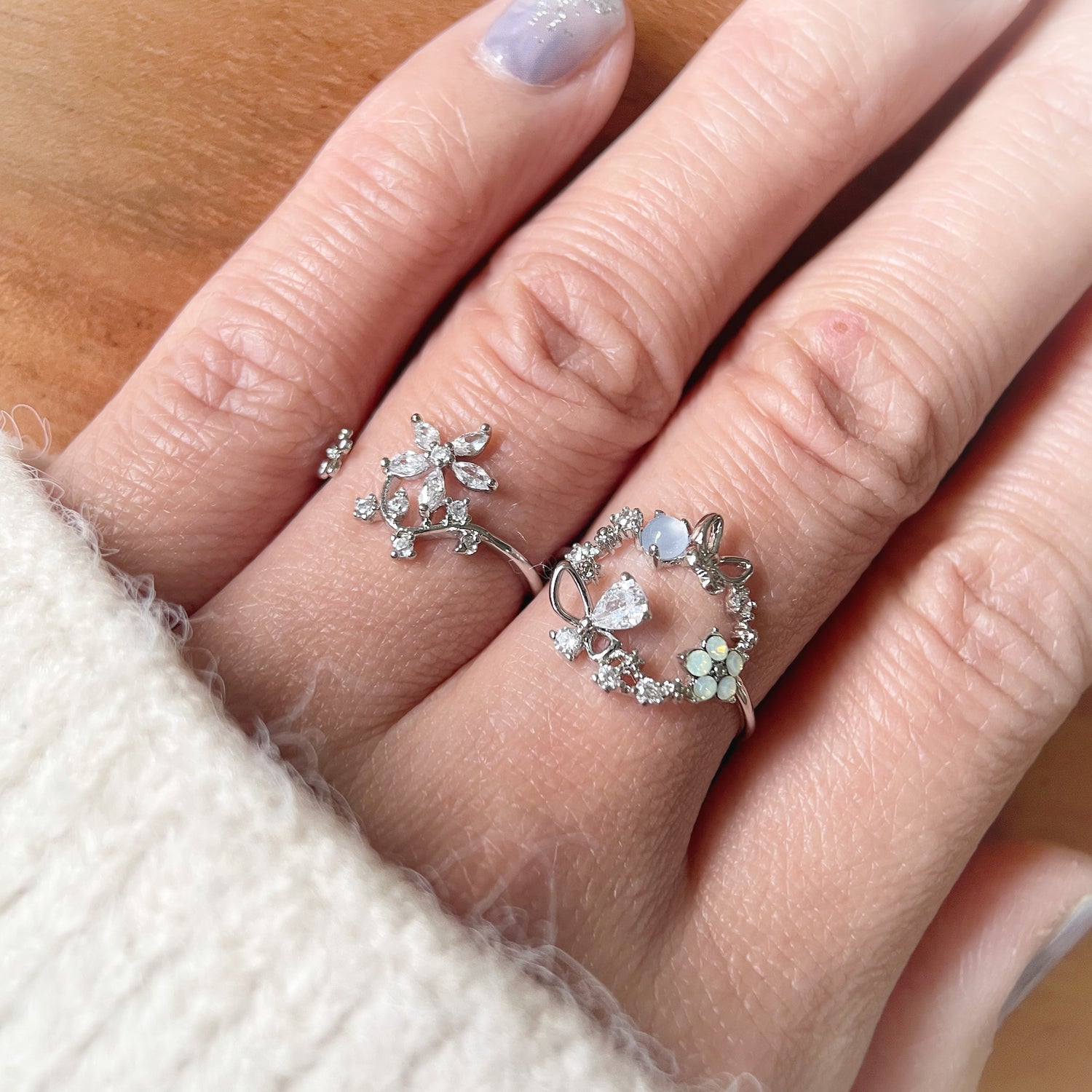 Flower and Butterfly Ring Matching Set