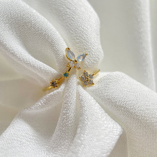 Fluttering Star Petals Gem Gold Open Ring - Sisilia Jewels