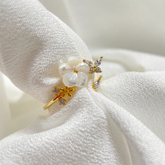 Mother-of-Pearl Petal Fantasy Gold Adjustable Ring - Sisilia Jewels