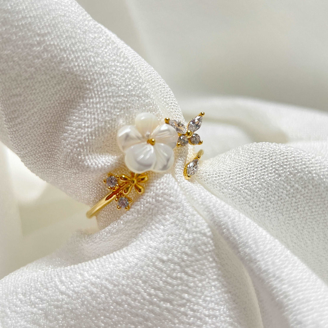 Mother-of-Pearl Petal Fantasy Gold Adjustable Ring - Sisilia Jewels