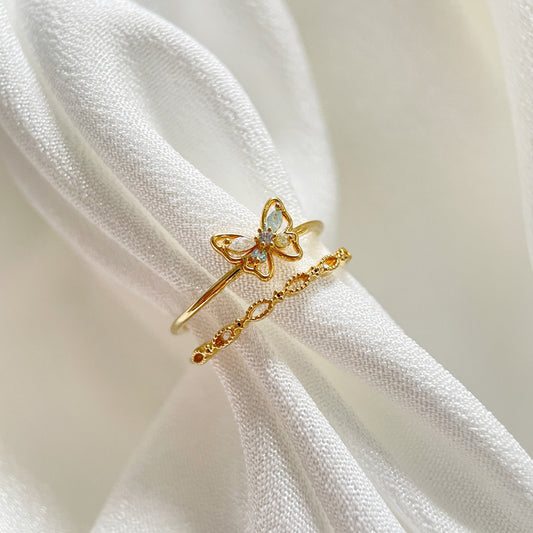 Dancing Butterfly Gold Double Band Open Ring - Sisilia Jewels