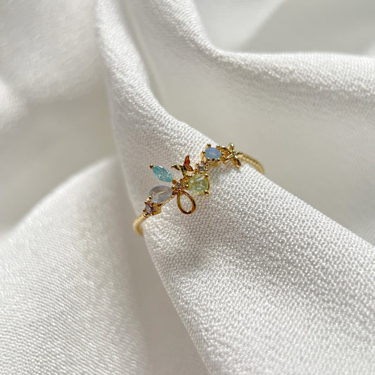 Gemmed Blossom Chic Flutter Gold Open Ring - Sisilia Jewels