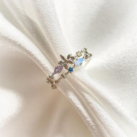 Gemstone Bloom Harmony Silver Double Band Adjustable Ring - Sisilia Jewels