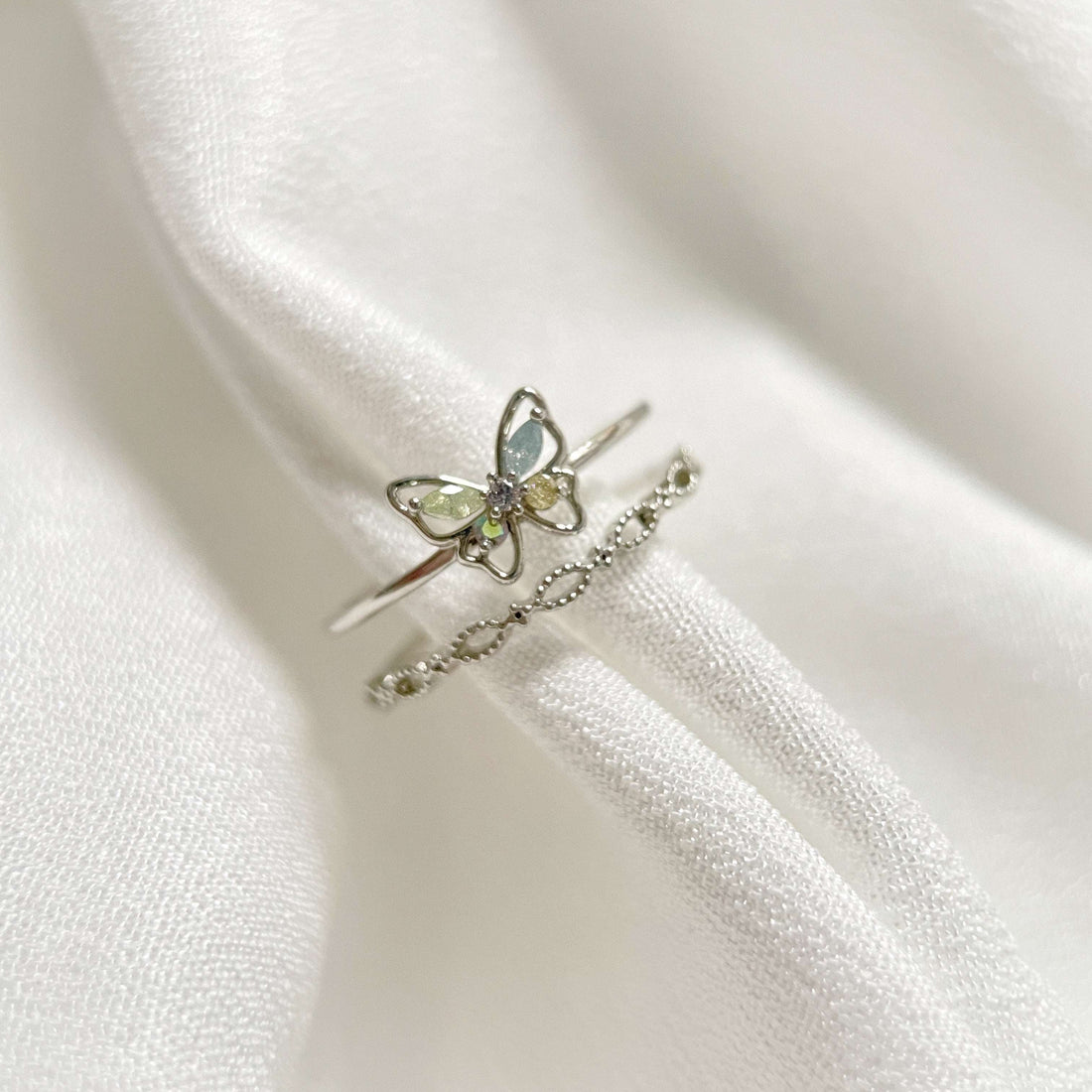 Dancing Butterfly Silver Double Band Open Ring - Sisilia Jewels