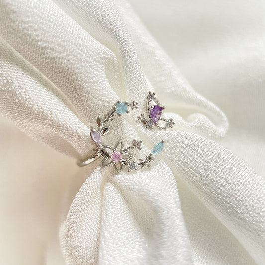 Crescent Starflower Elegance Silver Adjustable Ring - Sisilia Jewels