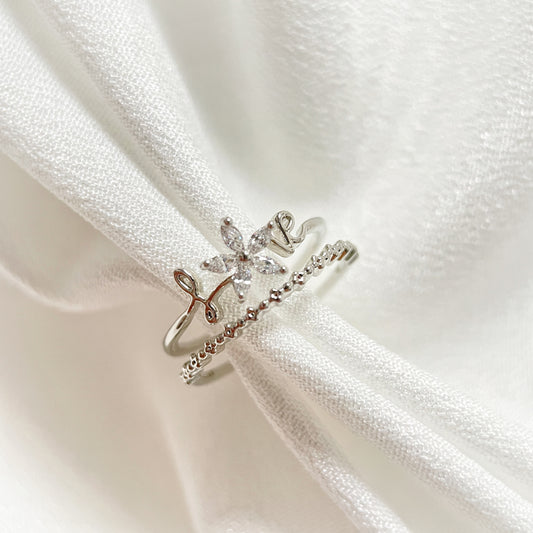 Love Blooms Dainty Petals Silver Double Band Adjustable Ring - Sisilia Jewels