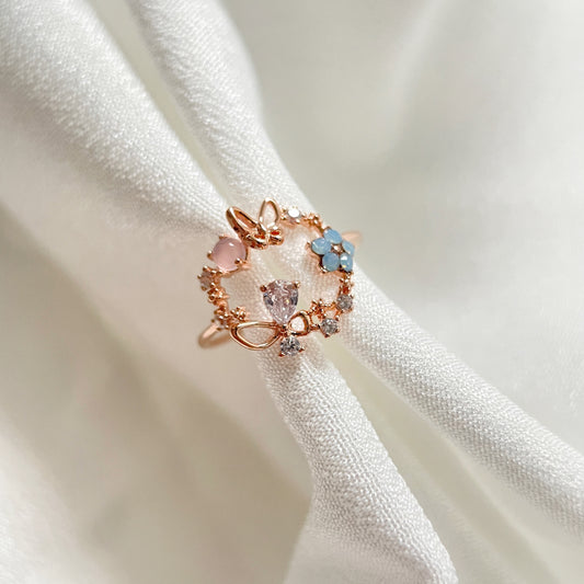 Twirling Butterfly Garden Rose Gold Adjustable Ring - Sisilia Jewels