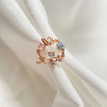 Twirling Butterfly Garden Rose Gold Adjustable Ring - Sisilia Jewels