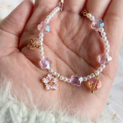 Pink flower crystal charm bracelet