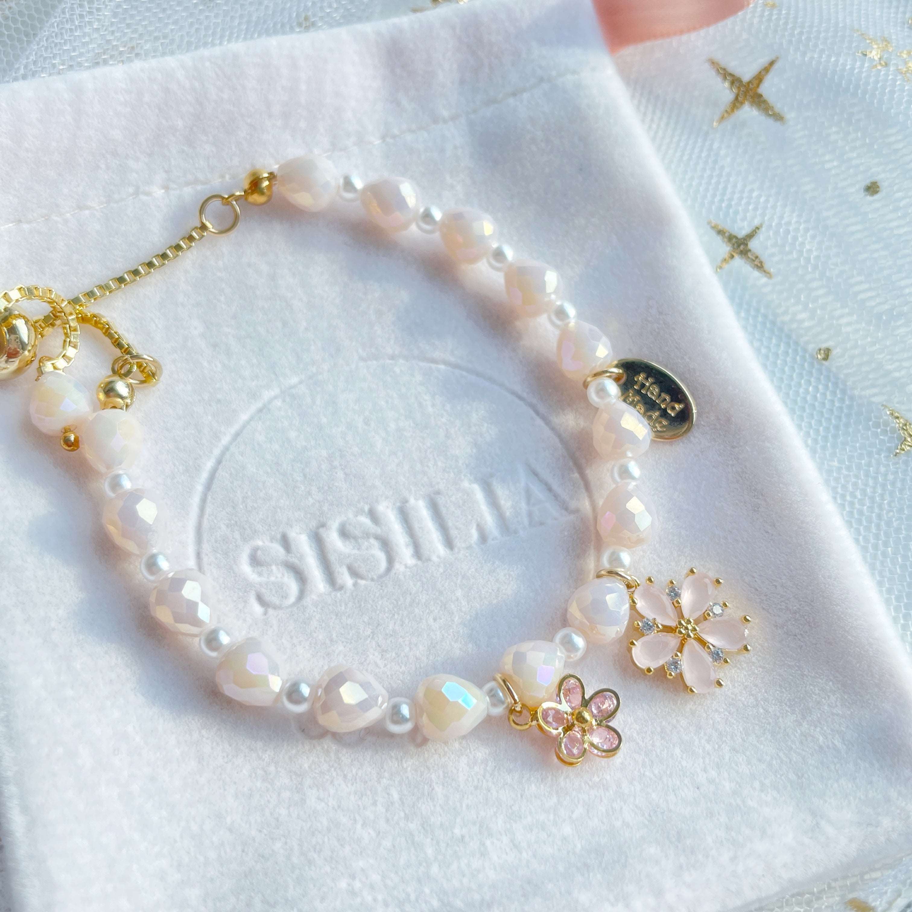 Pink flower charm bracelet - Sisilia Jewels