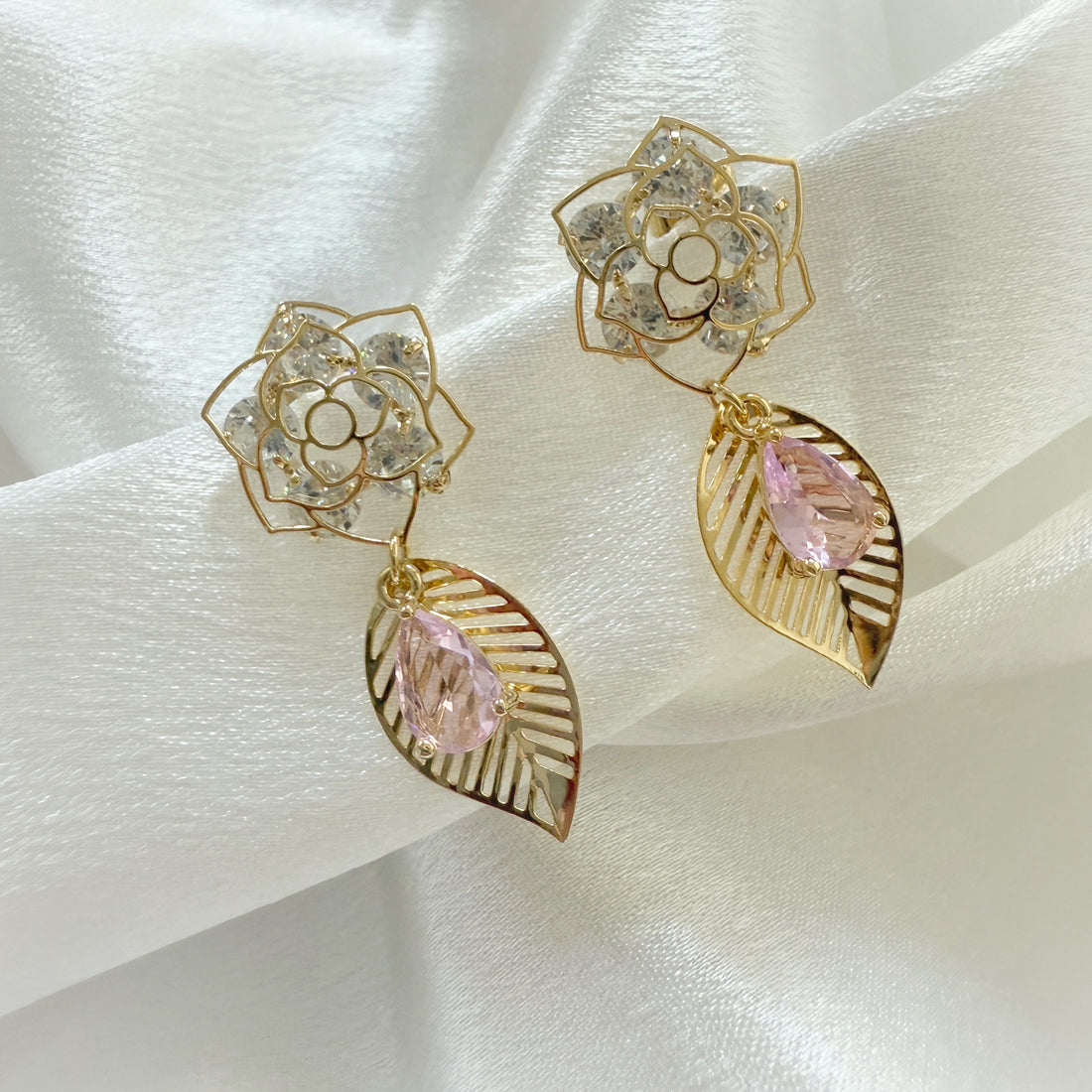 Rose Flower Dangly Earrings - Sisilia Jewels