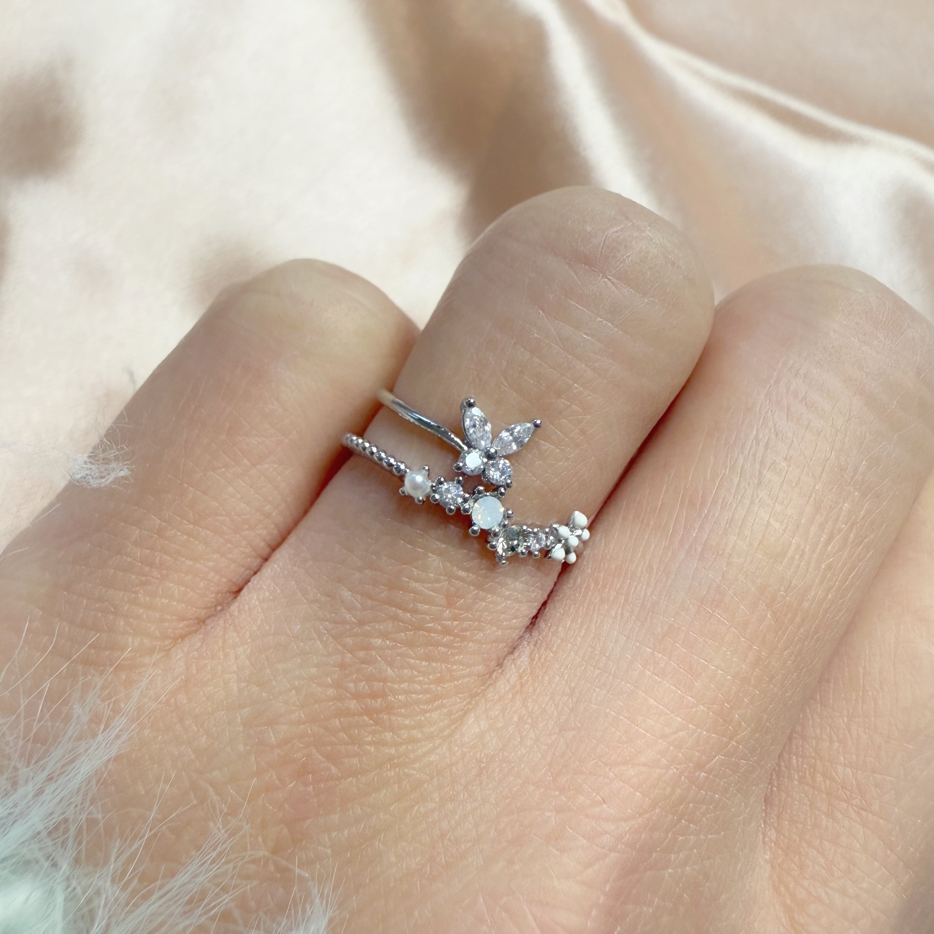 Silver butterfly open band nail ring - Sisilia Jewels