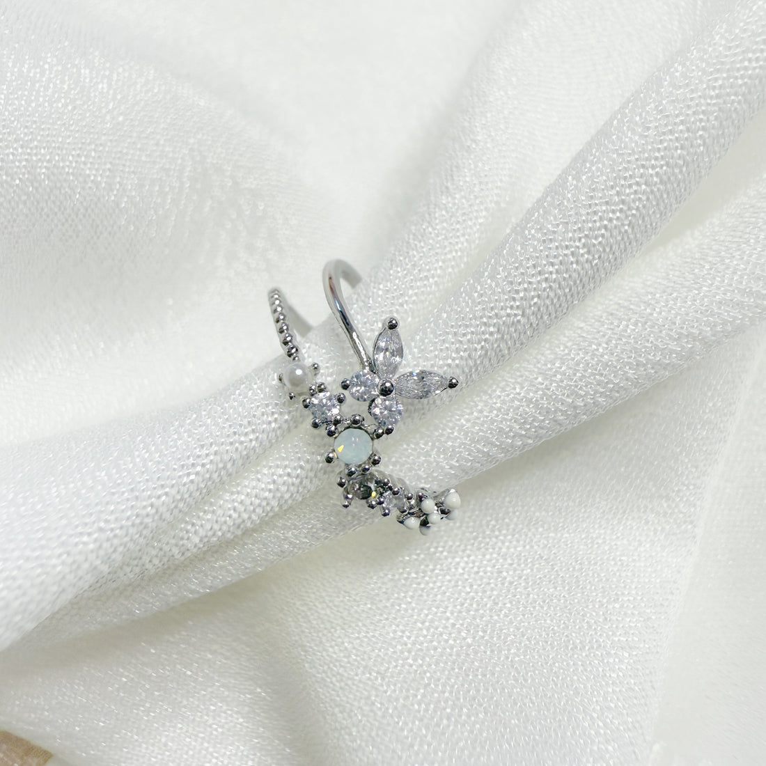 Silver butterfly open band nail ring - Sisilia Jewels