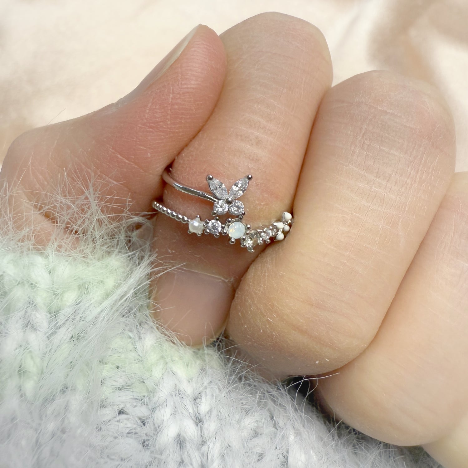 Silver butterfly open band nail ring - Sisilia Jewels
