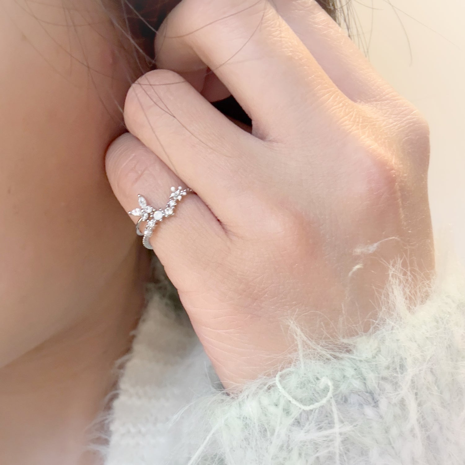 Silver butterfly open band nail ring - Sisilia Jewels