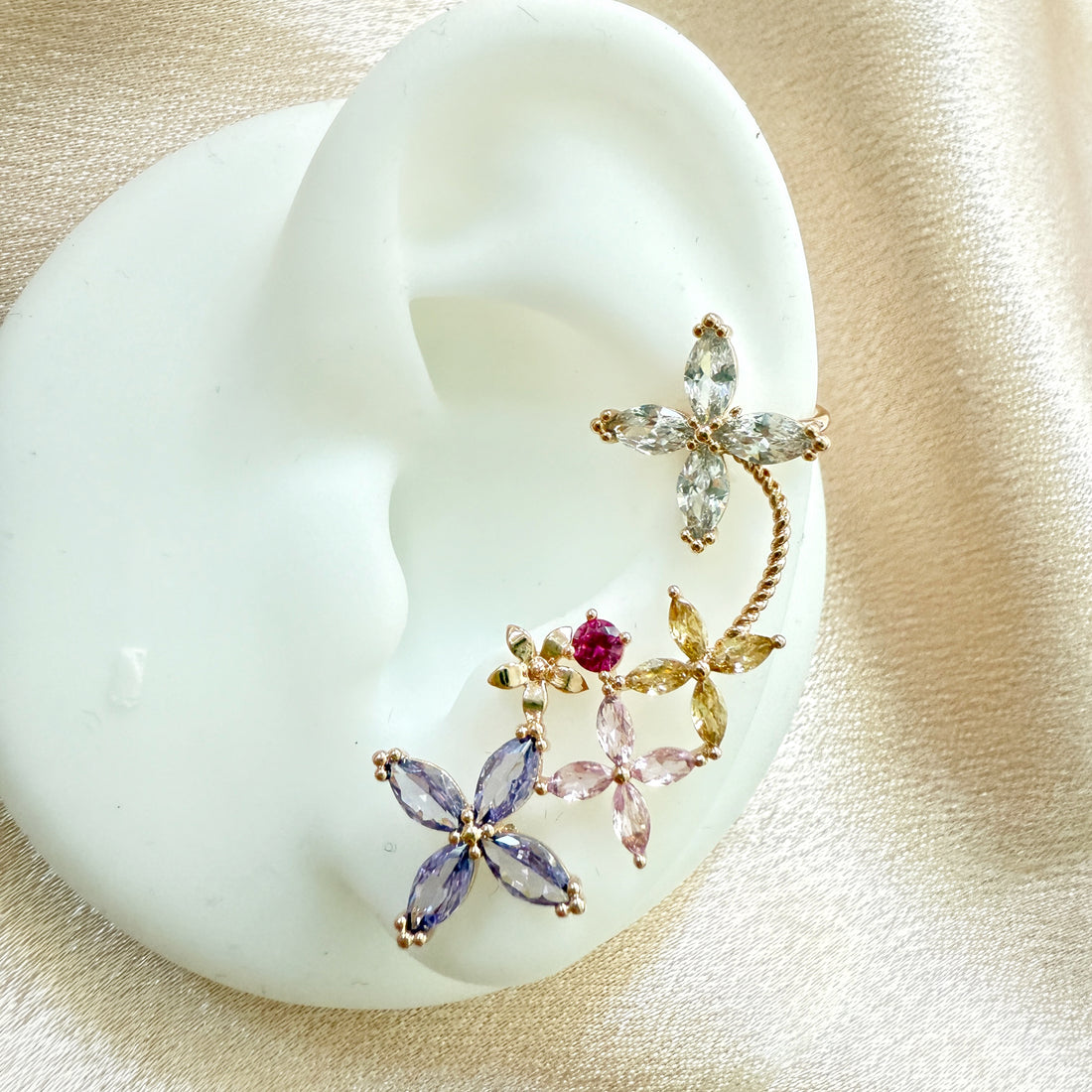Single Pierce Flower Ear Climber - Sisilia Jewels