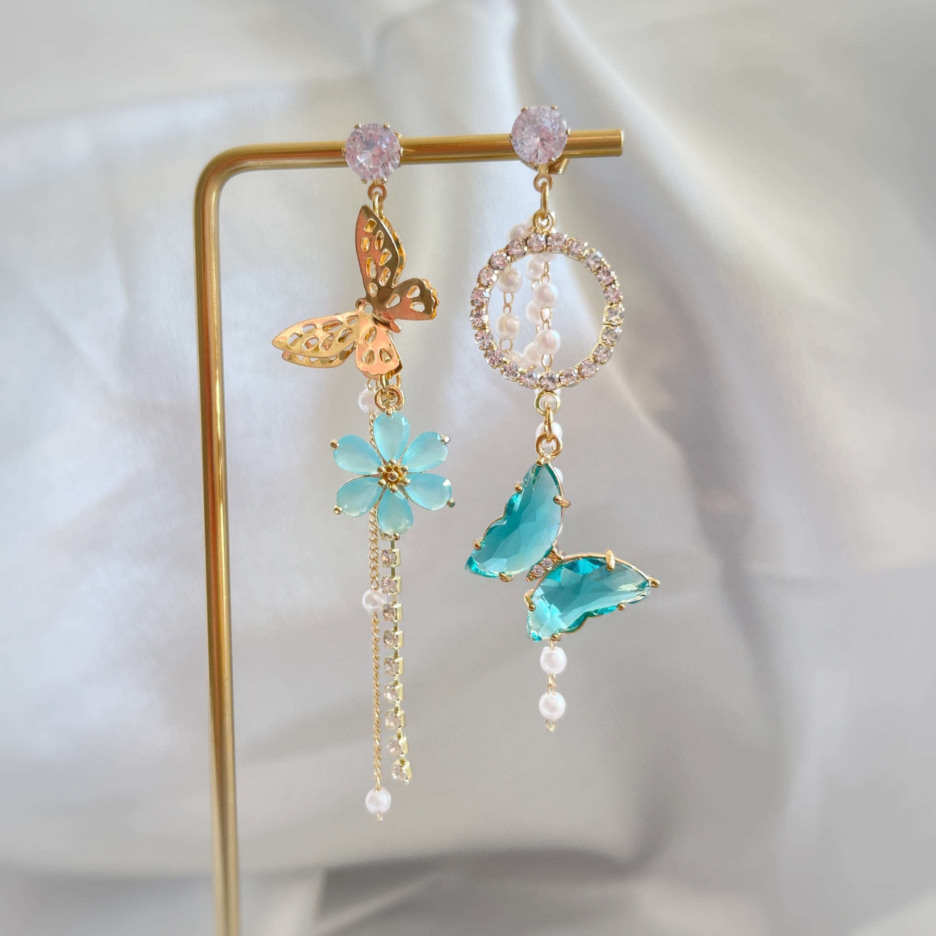 Asymmetric Aquamarine Butterfly Dangles - Sisilia Jewels