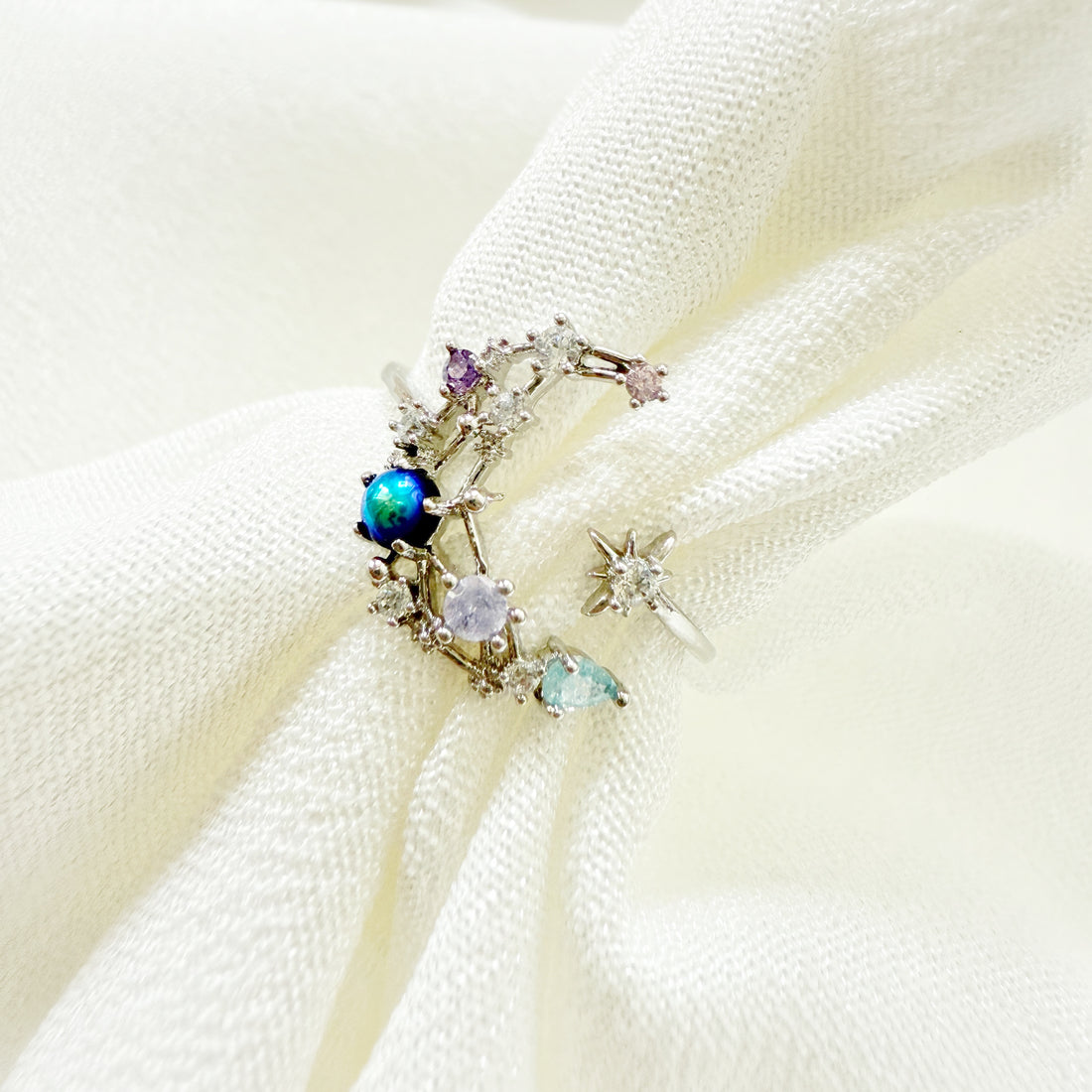 Crescent Moon And Shooting Star Ring - Sisilia Jewels