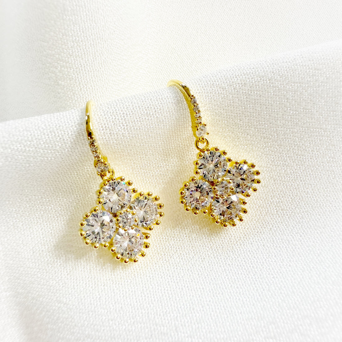 Golden Clover Sparkly Dangle Earrings - Sisilia Jewels