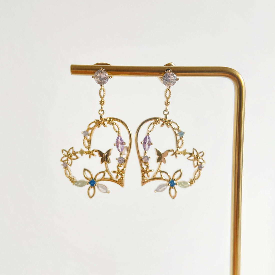 Golden Heart Blossom Drop Earrings - Sisilia Jewels