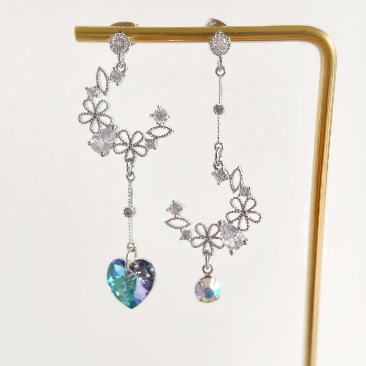 Asymmetrical Swarovski Flower earring dangles - Sisilia Jewels