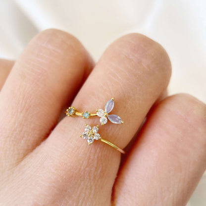 Fluttering Star Petals Gem Gold Open Ring - Sisilia Jewels