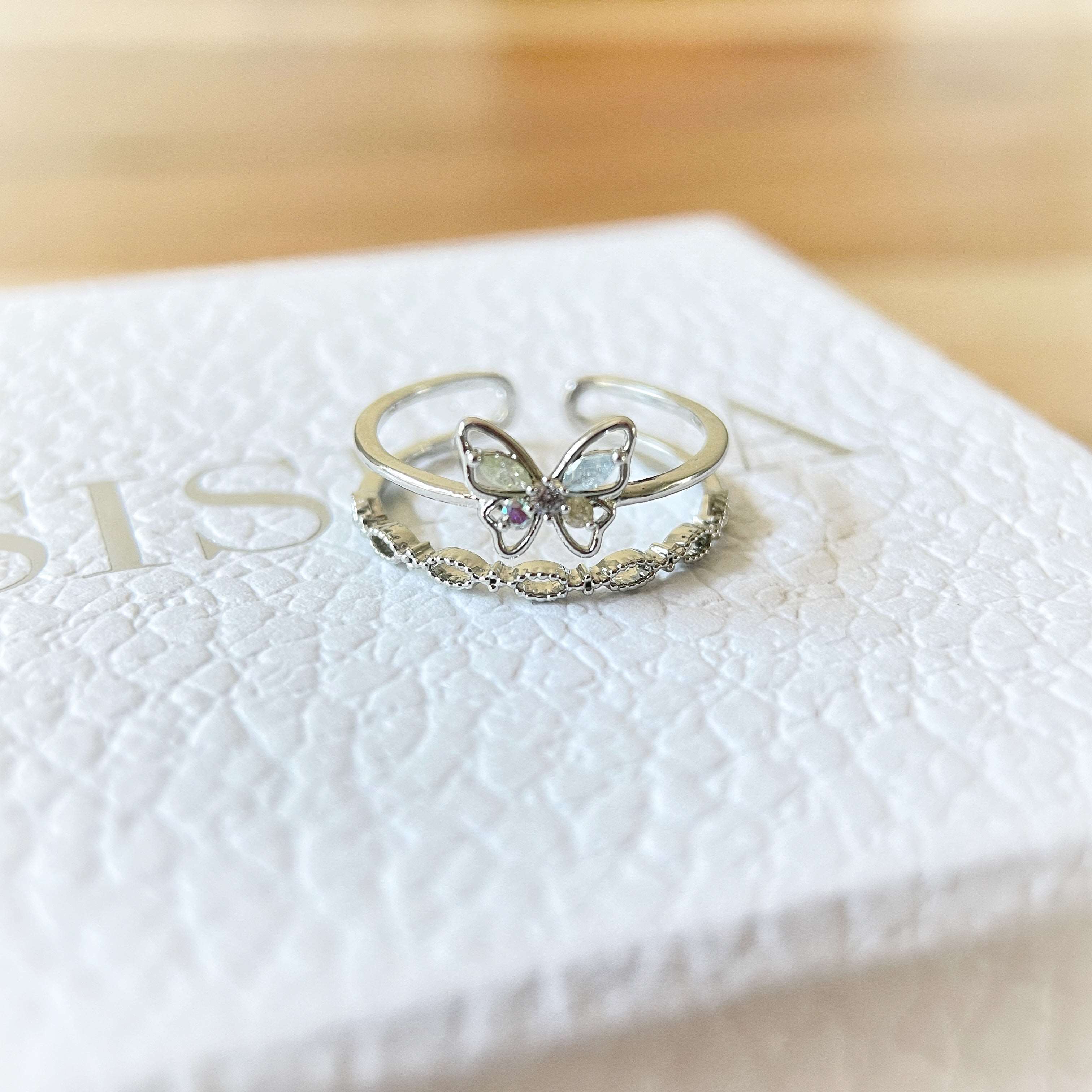 Dancing Butterfly Silver Double Band Open Ring - Sisilia Jewels