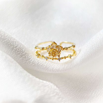 Starry Flower Gold Double Band Adjustable Ring - Sisilia Jewels