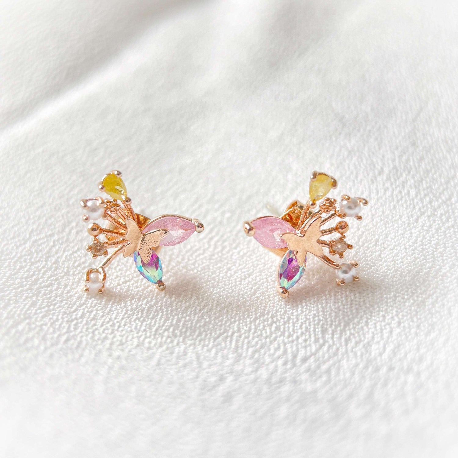 Rose Gold Flutter Gem Studs - Sisilia Jewels