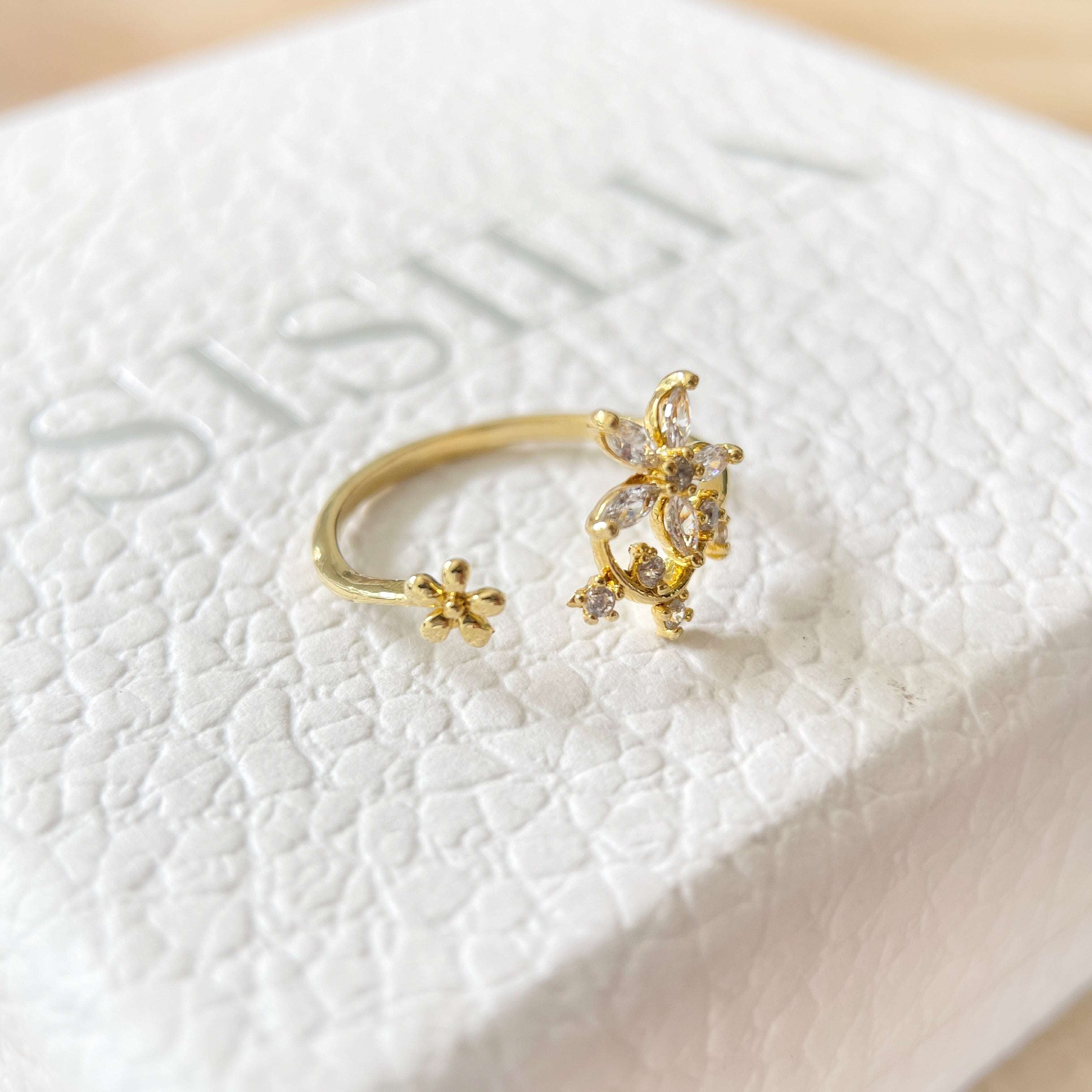 Nail Adorned Dainty Floral Gold Adjustable Ring - Sisilia Jewels