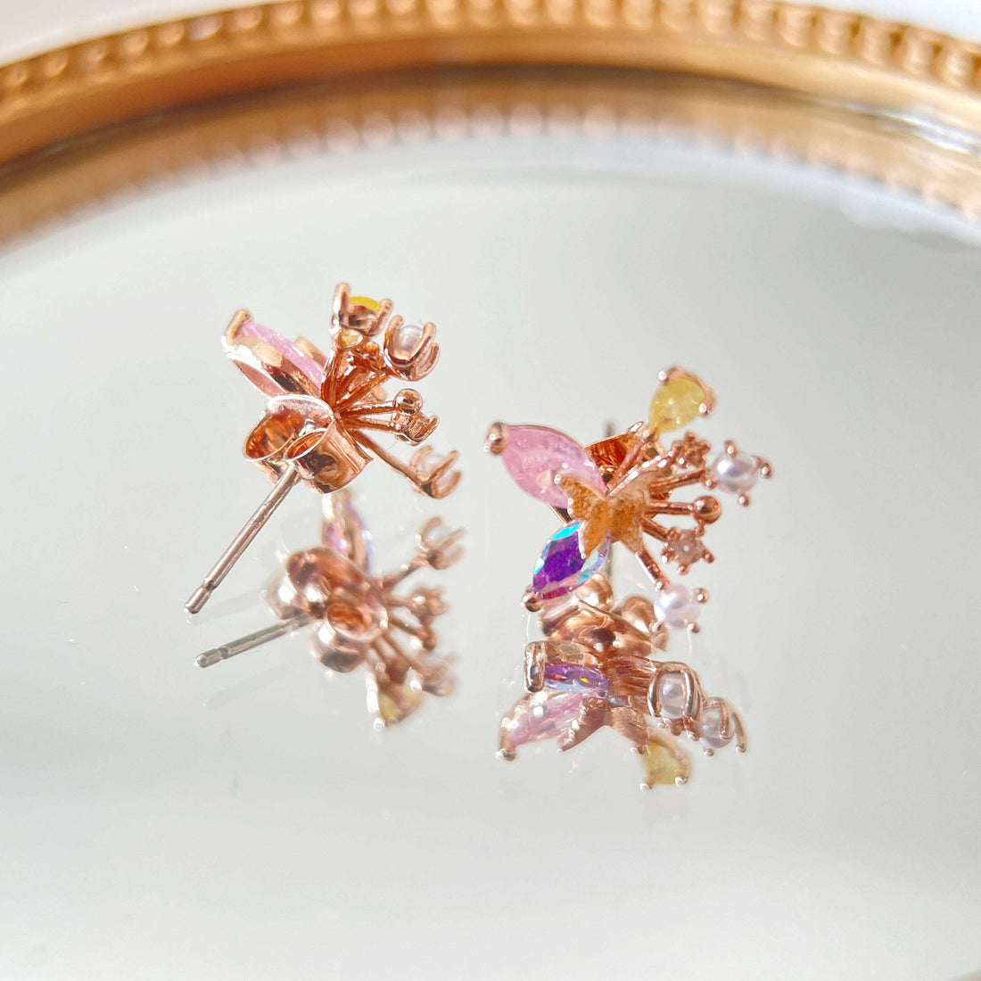 Rose Gold Flutter Gem Studs - Sisilia Jewels