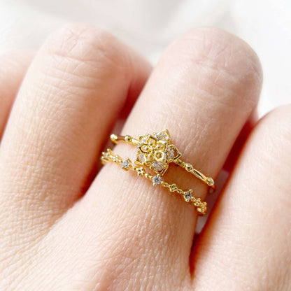 Starry Flower Gold Double Band Adjustable Ring - Sisilia Jewels