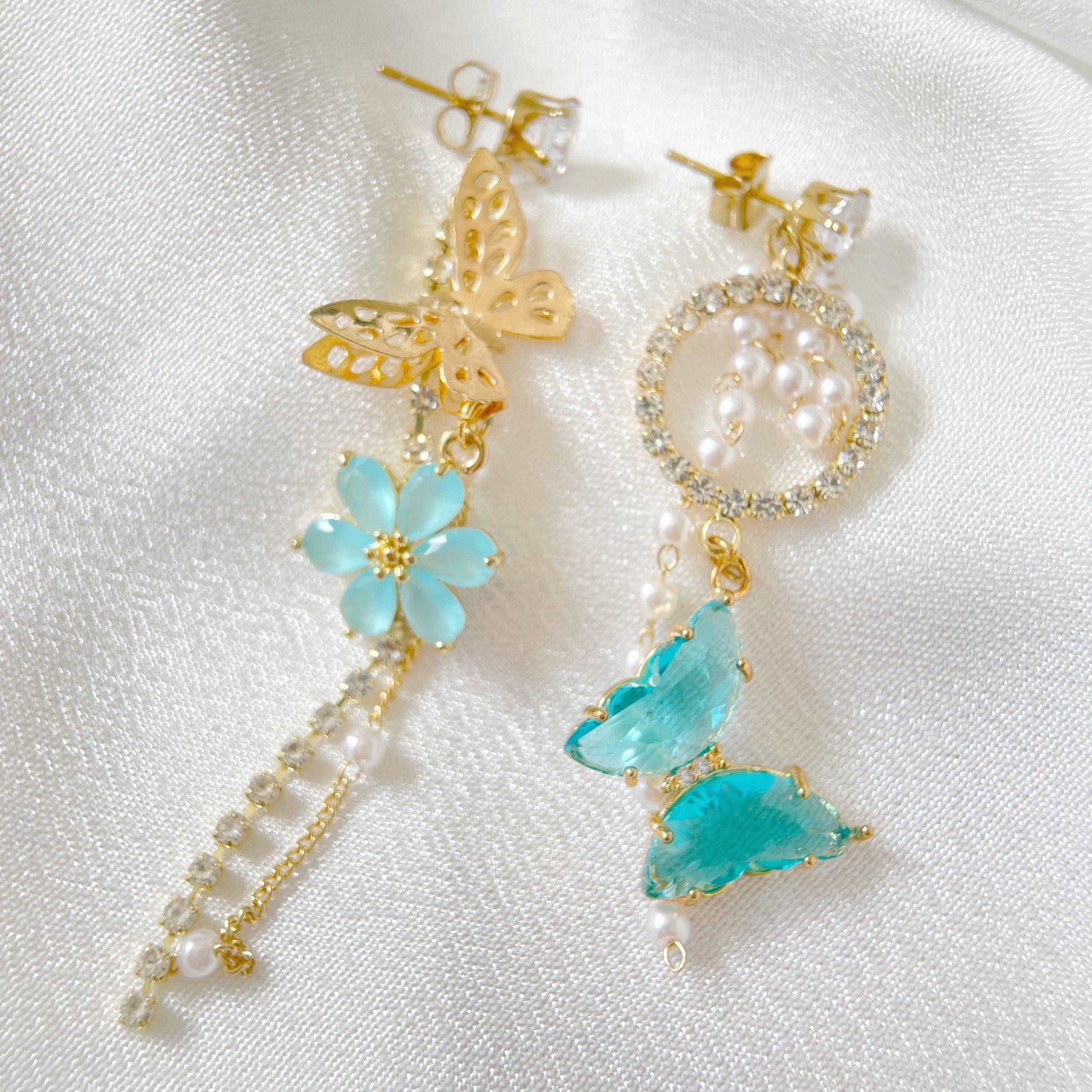 Asymmetric Aquamarine Butterfly Dangles - Sisilia Jewels