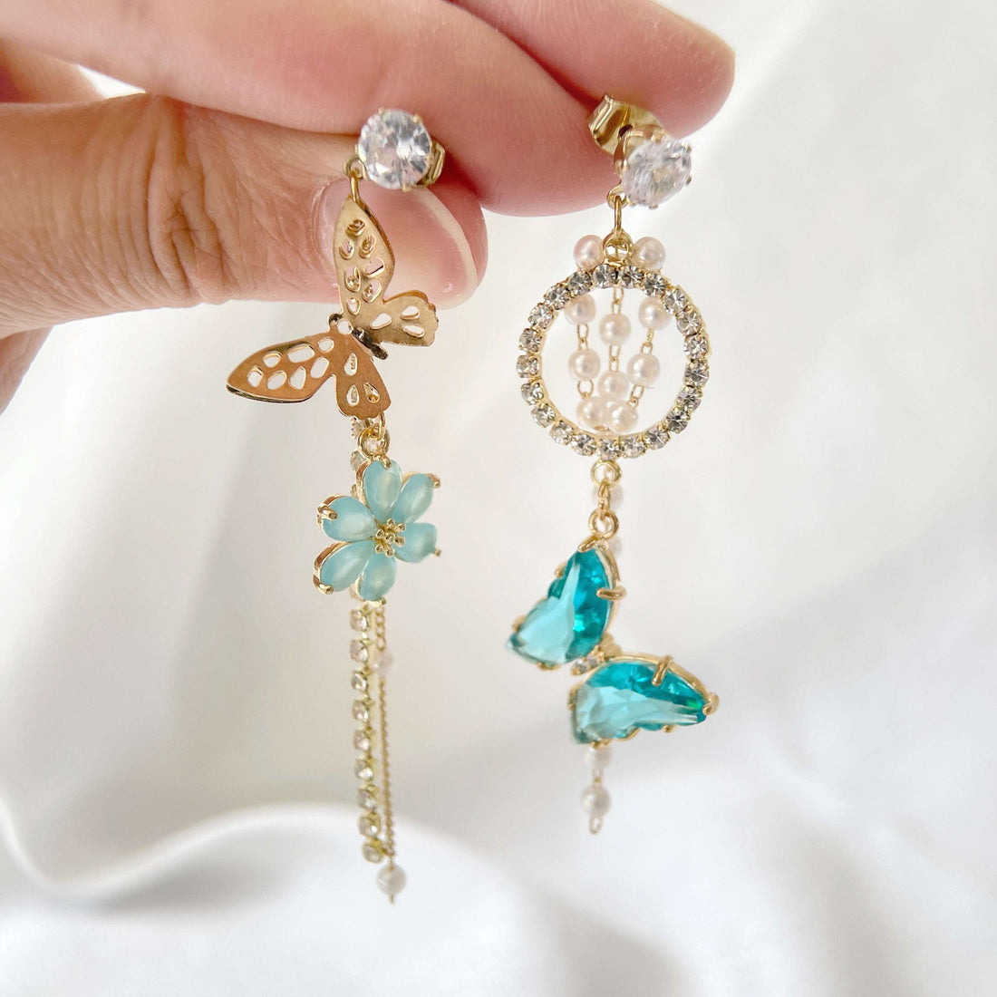 Asymmetric Aquamarine Butterfly Dangles - Sisilia Jewels