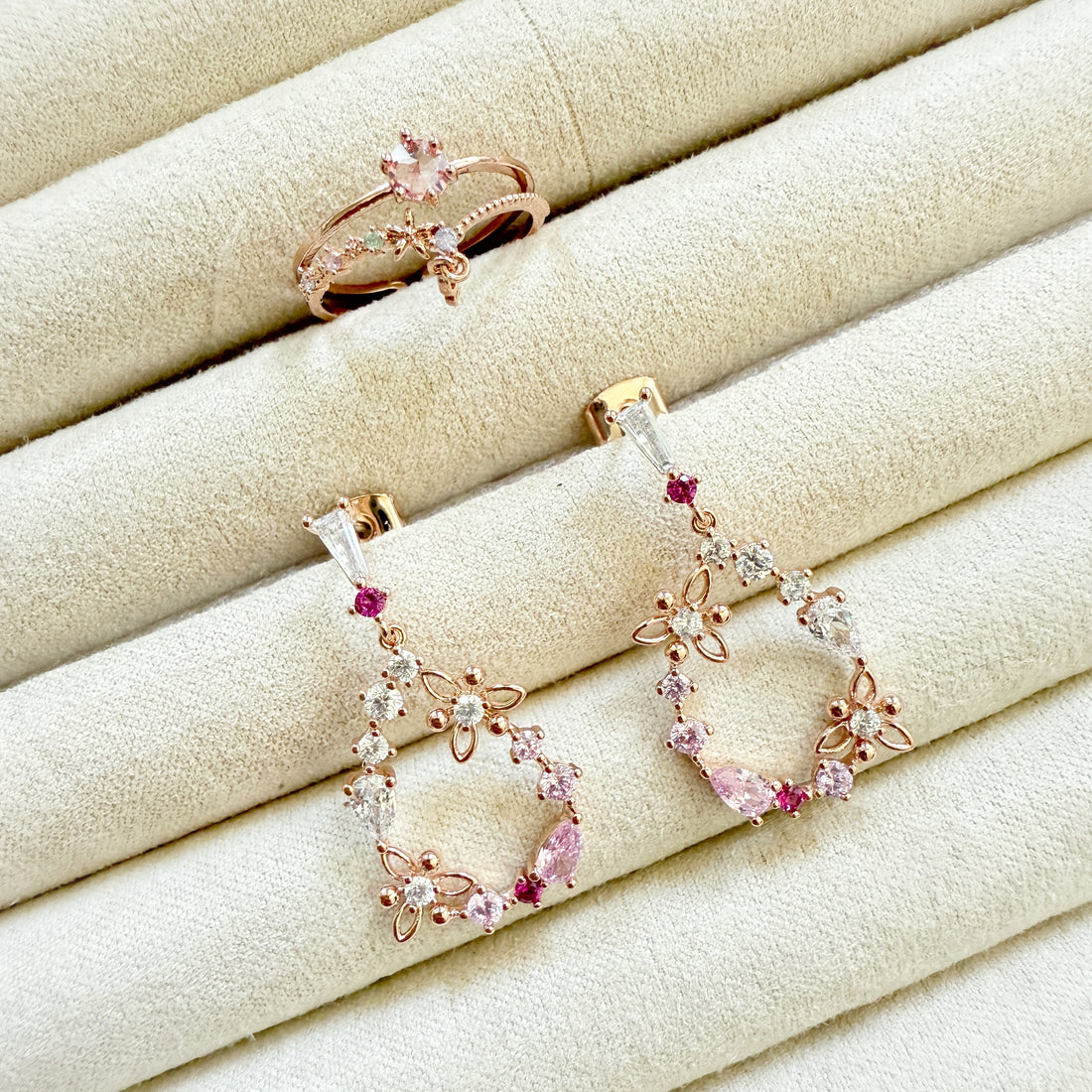 Rose Gold Elegance and Floral Charm Jewelry Set