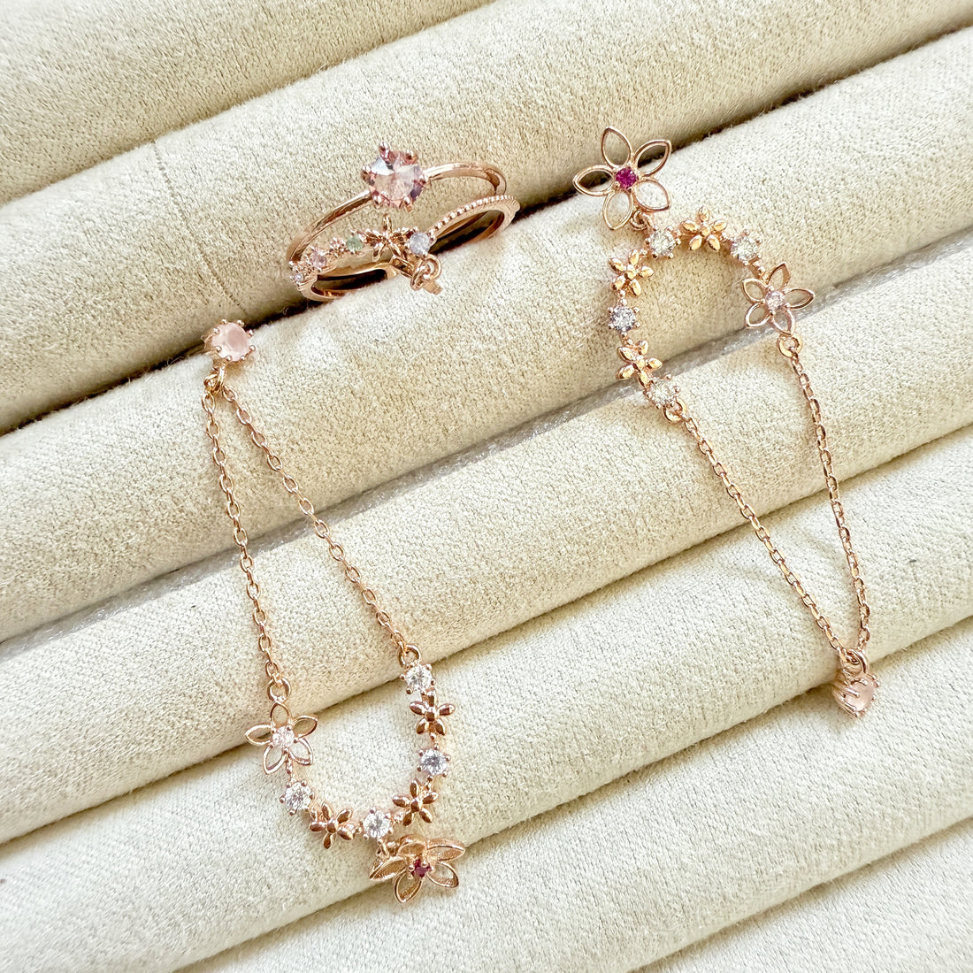 Rose Gold Dainty Flower Jewelry Set - Sisilia Jewels