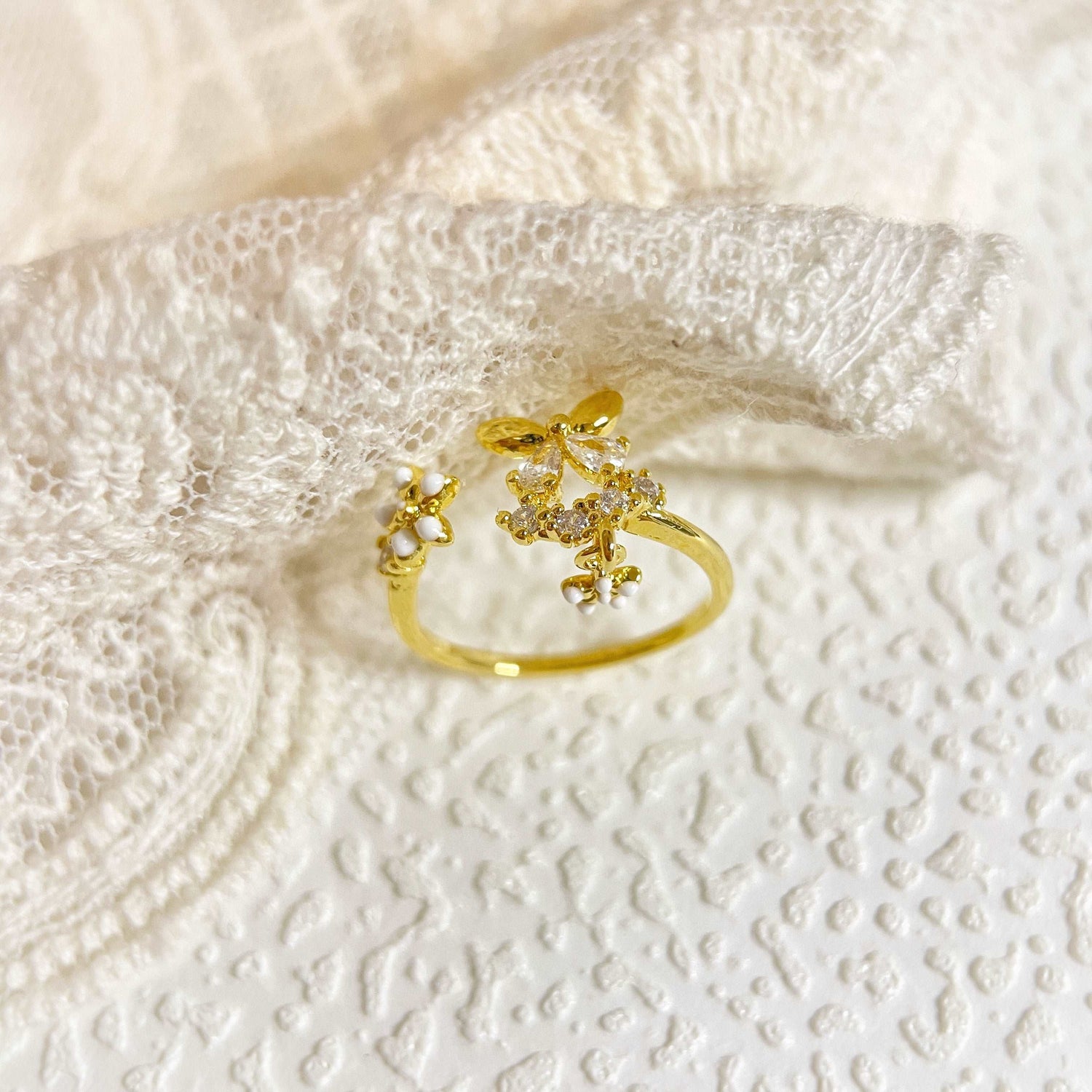 Butterfly Twin Blossom Gold Adjustable Ring - Sisilia Jewels