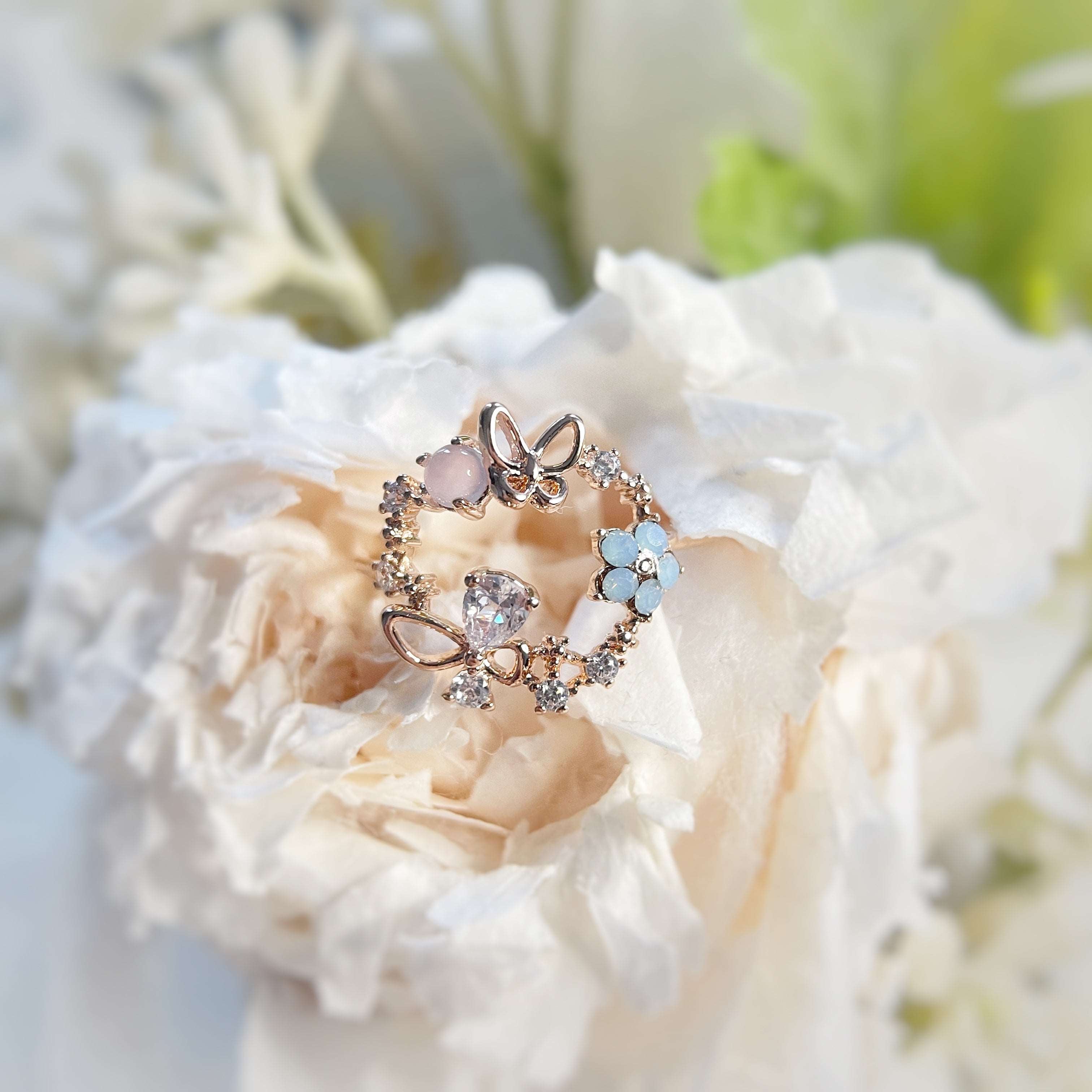 Twirling Butterfly Garden Rose Gold Adjustable Ring - Sisilia Jewels