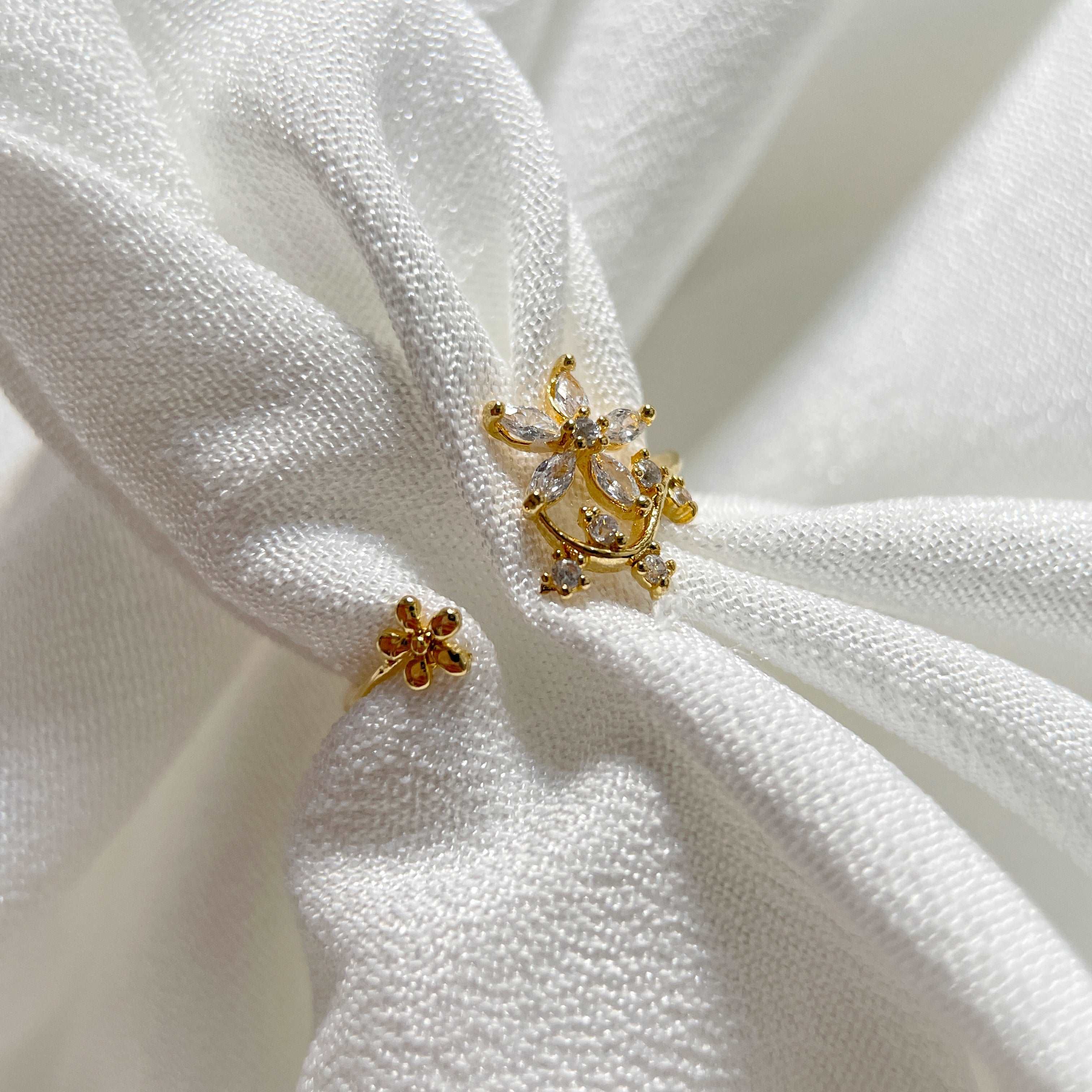 Nail Adorned Dainty Floral Gold Adjustable Ring - Sisilia Jewels