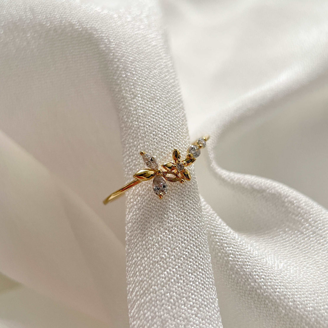 Twin Bloom CZ Radiance Gold Open Ring - Sisilia Jewels