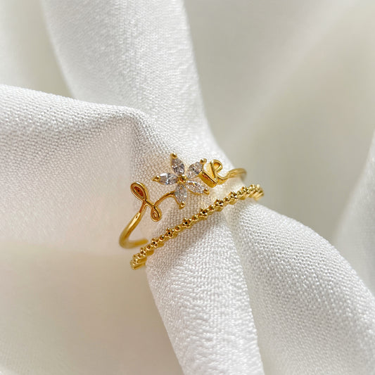 Love Blooms Dainty Petals Gold Double Band Adjustable Ring - Sisilia Jewels