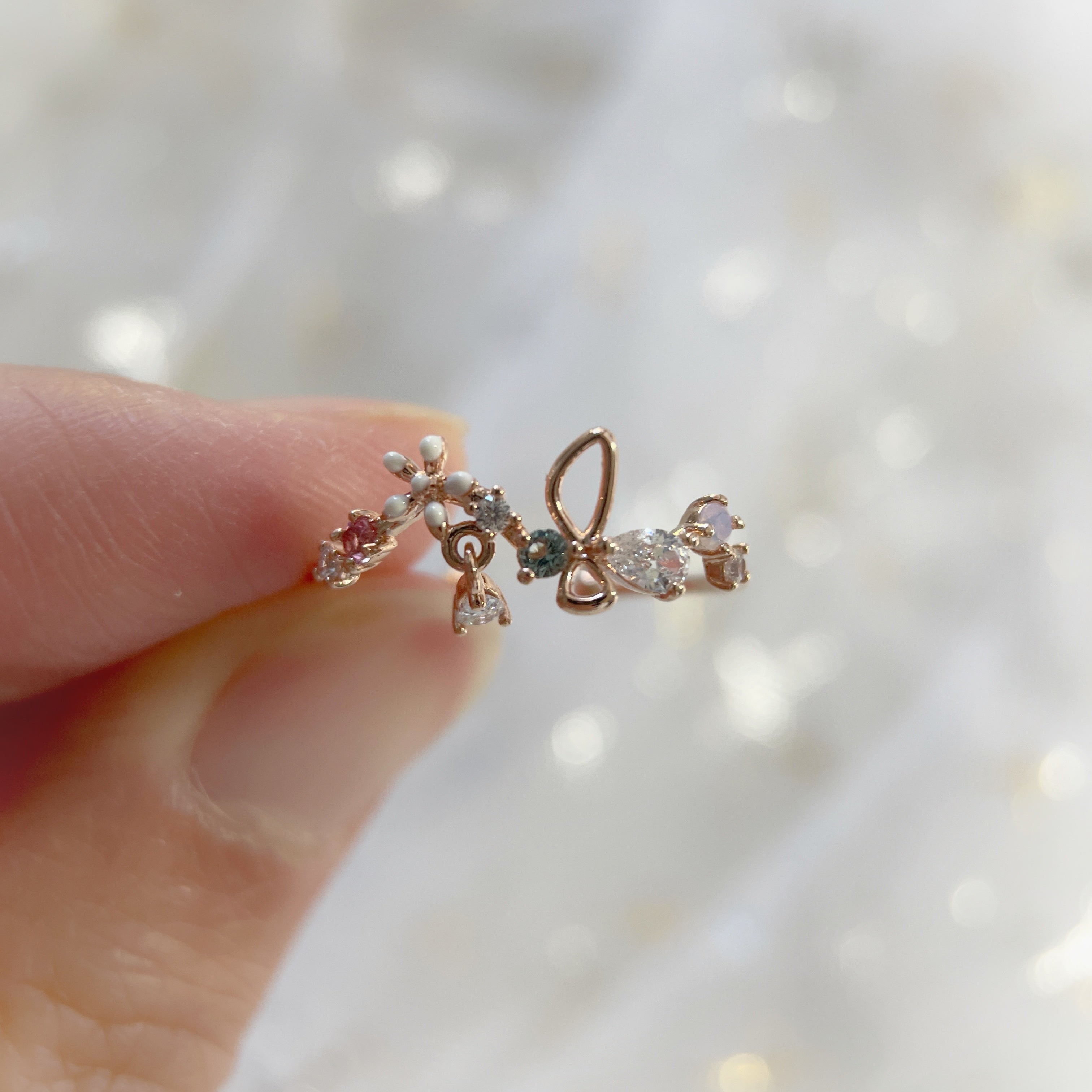 An adjustable sparkle rose gold colorful gems open ring in butterfly and flower design - Sisilia Jewels