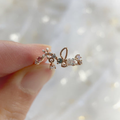 An adjustable sparkle rose gold colorful gems open ring in butterfly and flower design - Sisilia Jewels